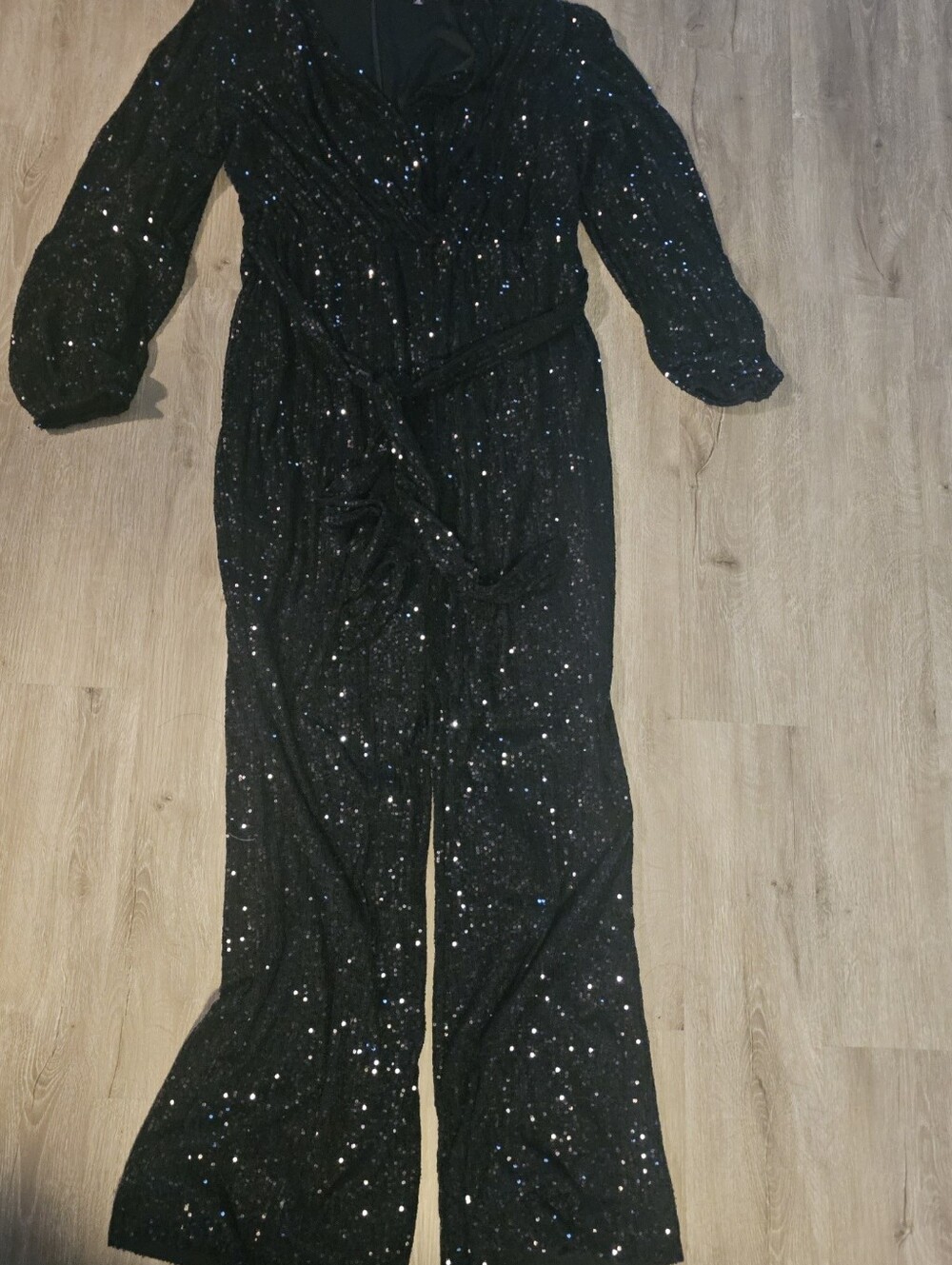 Fashion Nova Black Sequin Wrap Jumpsuit